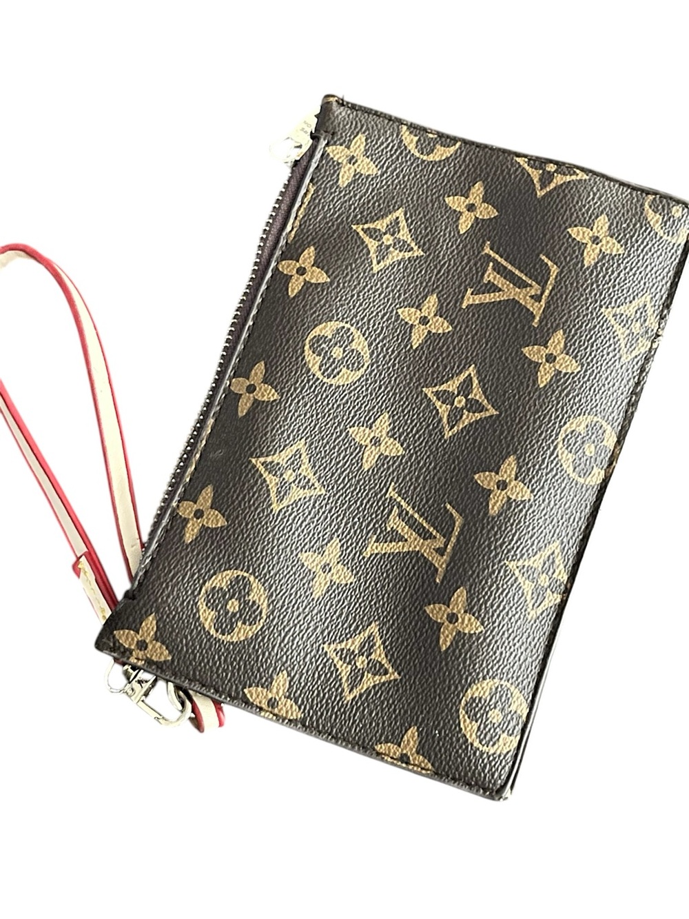 Louis Vuitton Monogram Canvas Wristlet with Red Strap Pre Owned Excellent